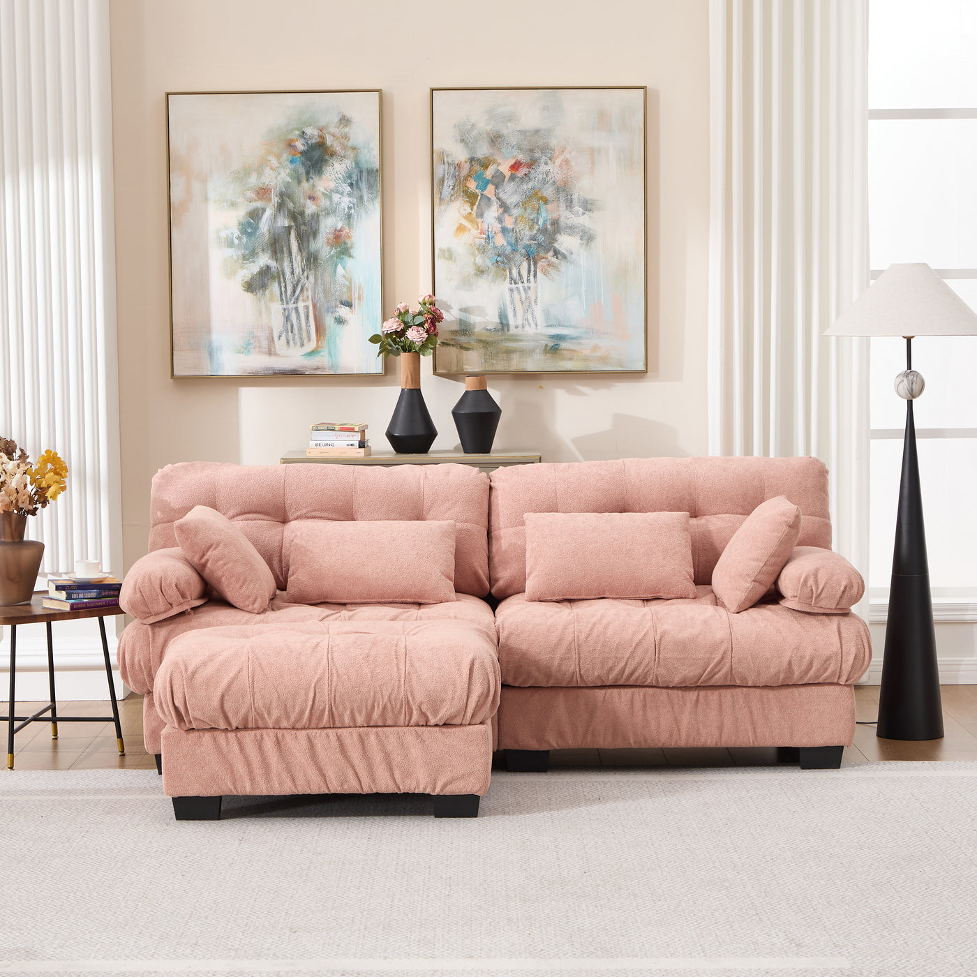 Modular L Shaped Sectional Sofa with Ottoman and Pillows