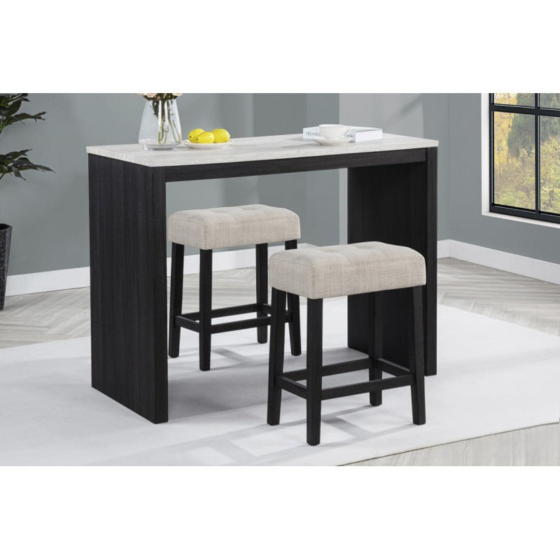 3-Piece Black Beige Faux Marble Counter Height Bar Set