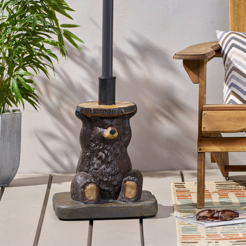 Patio Umbrella Base Bear Shape Concrete Dark Brown 13.5x18 In 56 LB