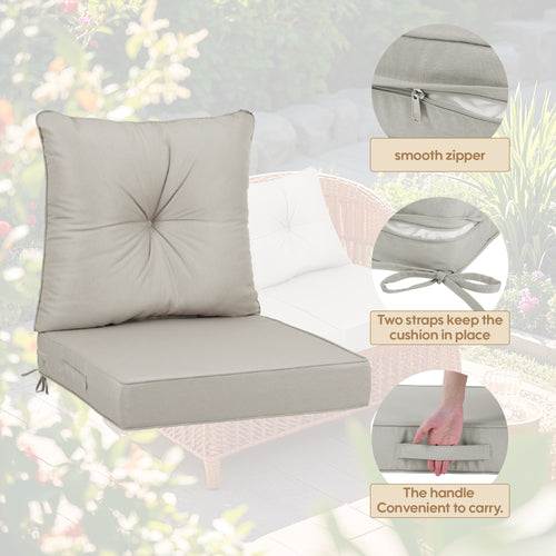 Outdoor Deep Seat Cushion Set Polyester Beige 24x24x4in Waterproof
