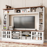 White MDF Glass TV Stand Entertainment Center Wall Unit 80