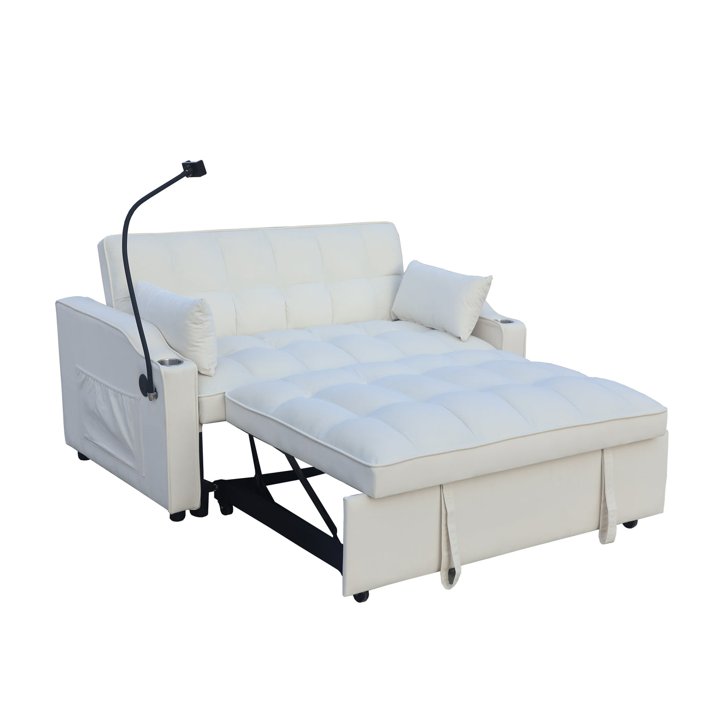 Modern Velvet Loveseat Sofa Bed with Pullout, Reclining Back