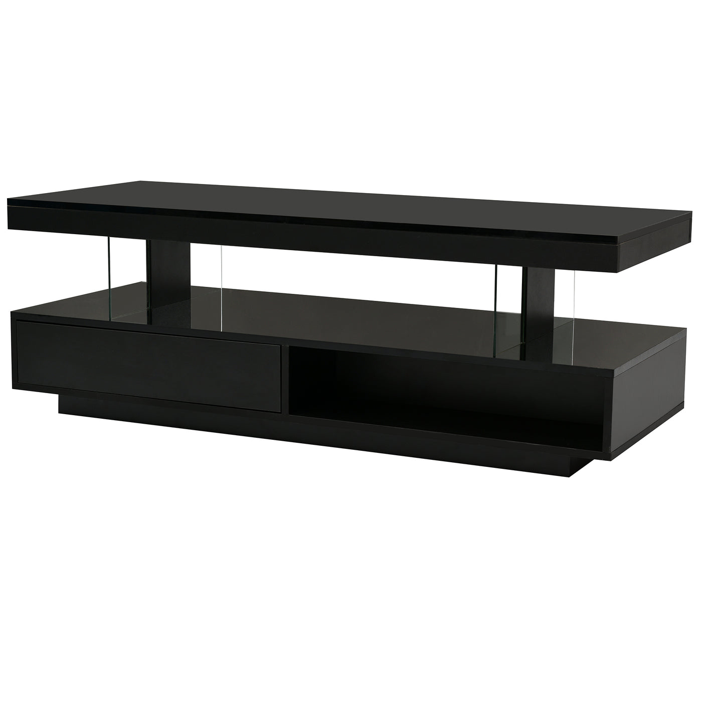 LED Coffee Table with 2 Drawers and Shelves, Black