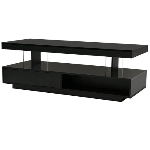LED Coffee Table with 2 Drawers and Shelves, Black