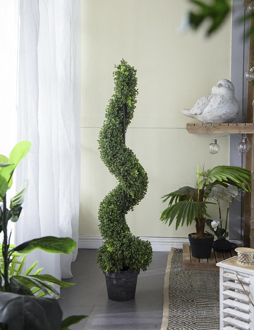 9.5x9.5x48" Tall Artificial Spiral Boxwood Topiary Plant Pot