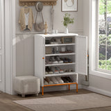 White Metal Double Door Shoe Cabinet Adjustable Compartments