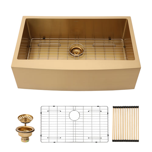 Gold Stainless Steel 30 Inch Apron Front Farmhouse Kitchen Sink 16 Gauge