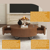 Round Solid Wood Coffee Table with Storage Walnut