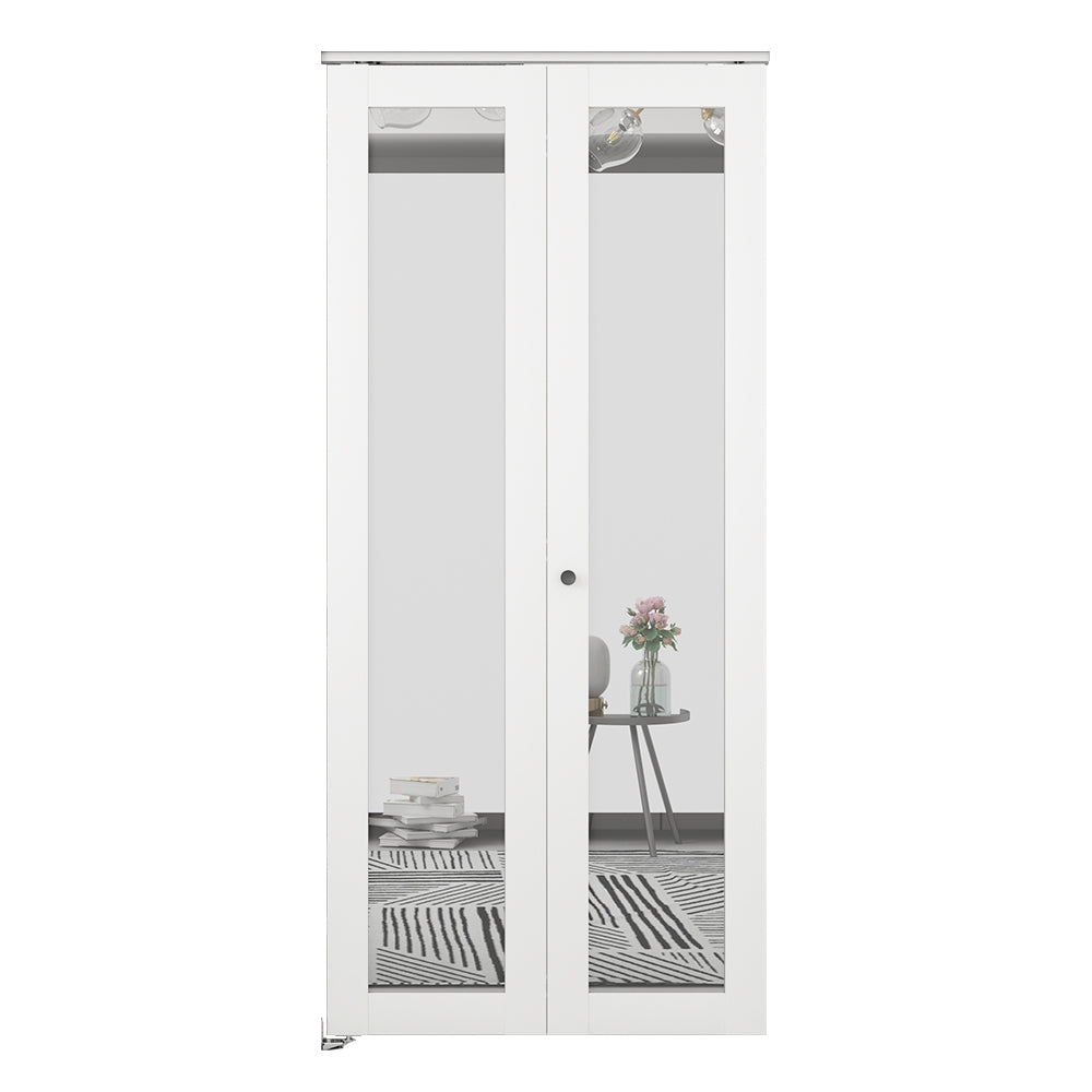 30 in. x 80 in. Mirrored Glass Solid Core White Composite Bi-fold Door with Hardware Kit and Door Handle