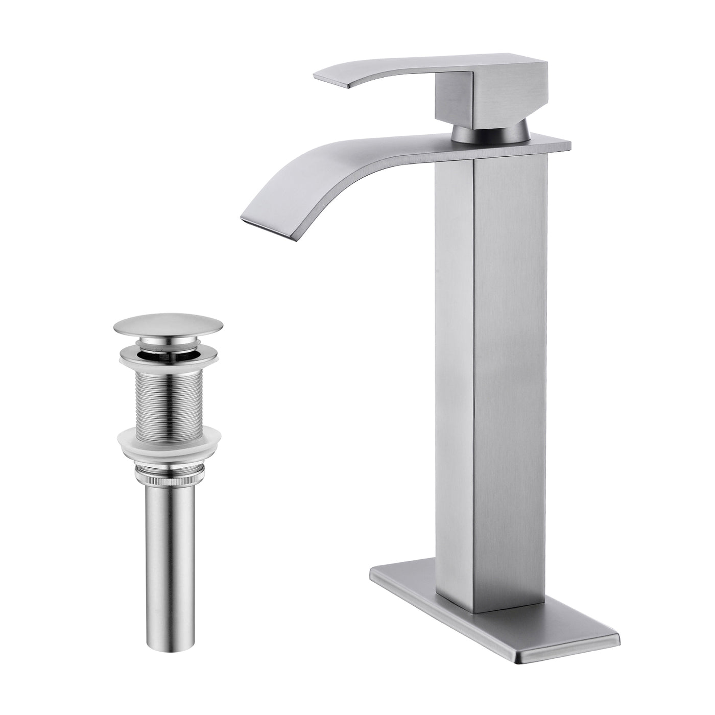 Waterfall Spout Single Handle Bathroom Sink Faucet Pop-Up Drain
