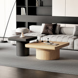 2-Piece Wood Nesting Coffee Tables, Fluted Pedestal, Living Room, Natural Black