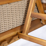 Outdoor Lounge Chair Acacia Wood Rattan Beige Cushion 4 Position