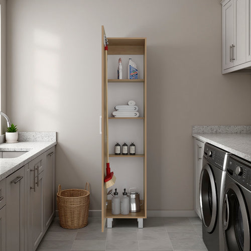 Tall Freestanding Storage Cabinet Single Door 4 Shelves