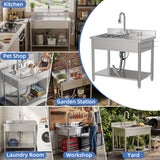Stainless Steel Utility Sink, 38.4" Freestanding Single Bowl Laundry Sink