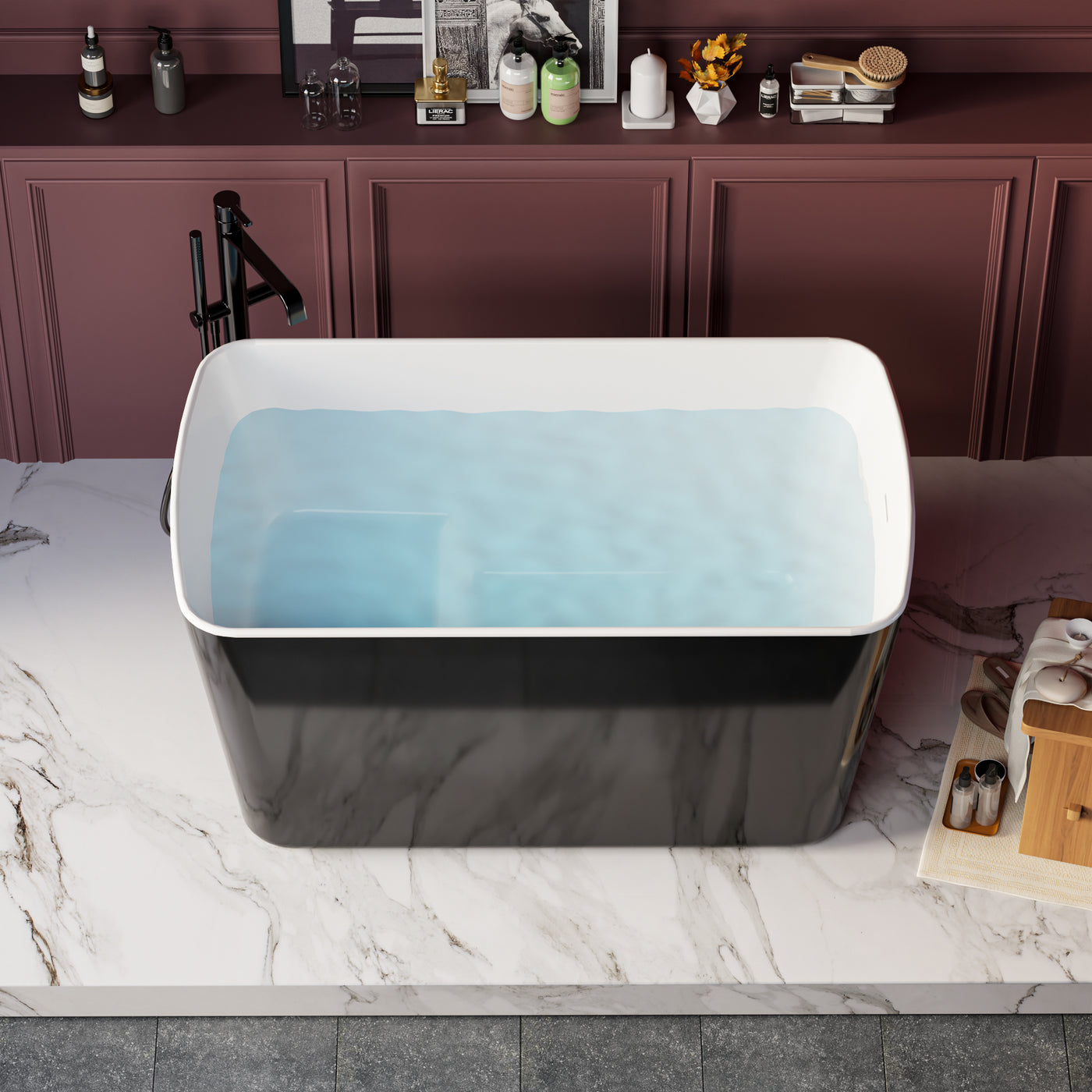 Freestanding Acrylic Soaking Bathtub 49x27.95x24" Square Japanese