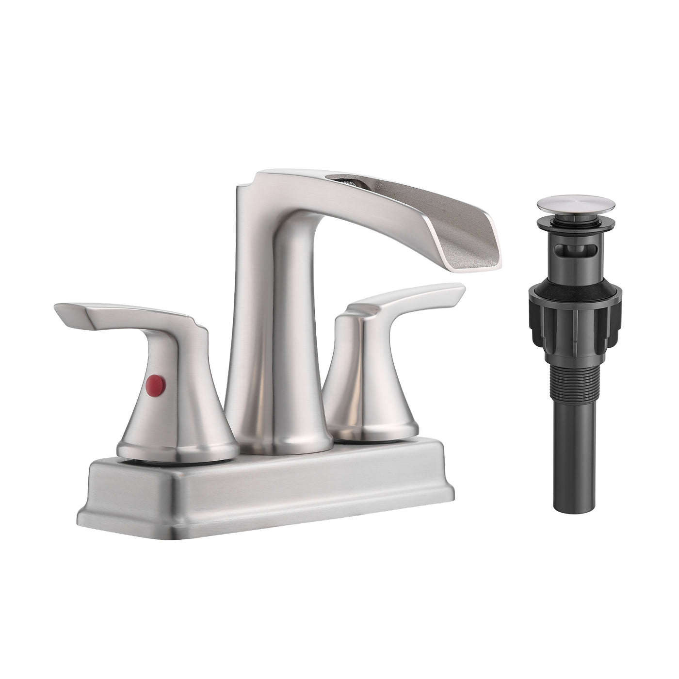 Brushed Nickel 4 Inch Centerset Bathroom Faucet Waterfall