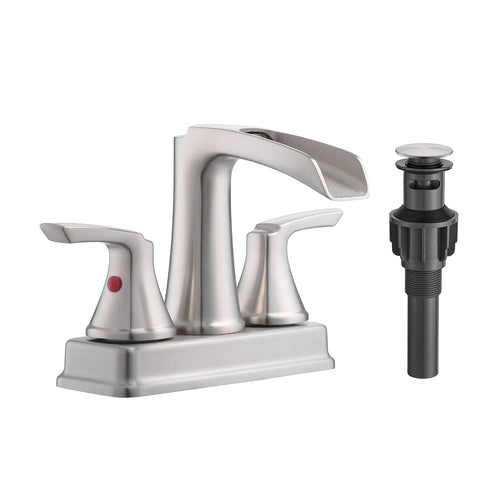 Brushed Nickel 4 Inch Centerset Bathroom Faucet Waterfall