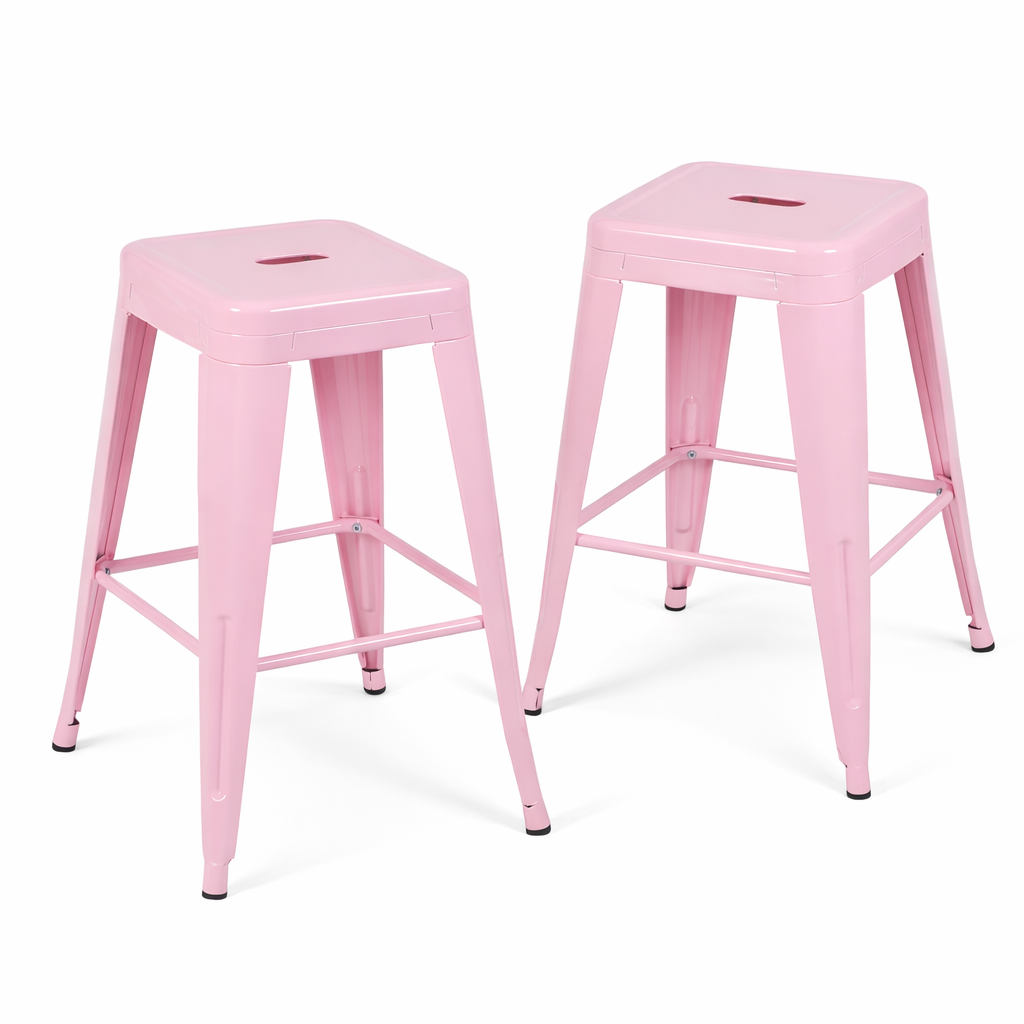 24" Counter Height Backless Metal Bar Stools Set of 2, Pink
