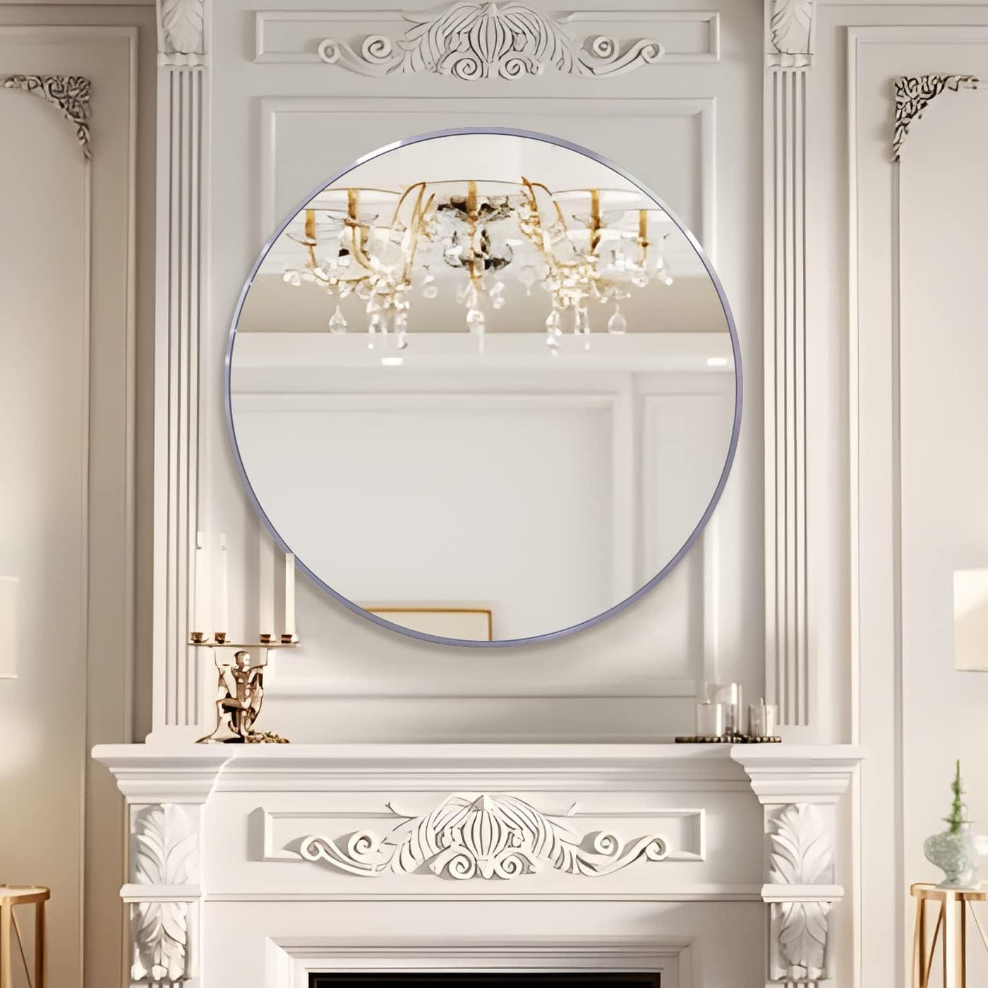39 Inch Round Silver Metal Framed Wall Mirror