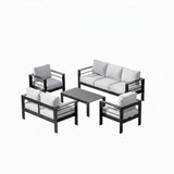 Outdoor Patio Set Aluminum Black Light Gray Olefin 5 Piece Seats 7