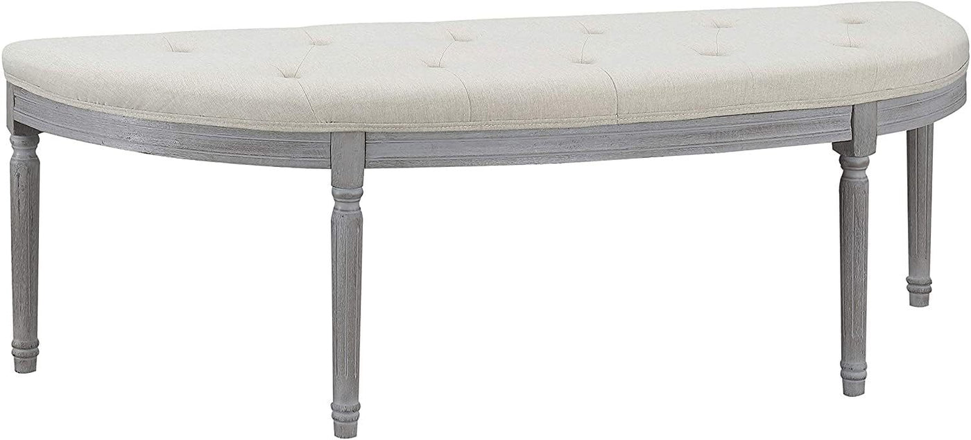 Coastal Button Tufted Upholstered Bench Light Beige Gray Legs