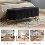 Storage Bench Bedroom Bench, Velvet Oval Upholstered End of Bed Bench