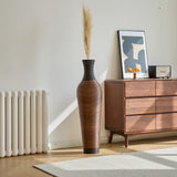 Hand-Woven PVC Rattan Floor Vase, 39 Inch Tall Black Gray Decorative Vase