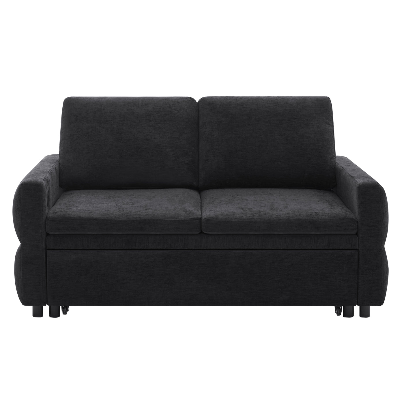 Black Convertible Sofa Bed Loveseat with Adjustable Backrest and USB Ports, 62.75' Chenille Upholstered Couch for Living Room or Small Space