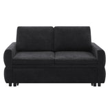 Black Convertible Sofa Bed Loveseat with Adjustable Backrest and USB Ports, 62.75' Chenille Upholstered Couch for Living Room or Small Space