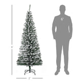 HOMCOM 6' Tall Unlit Snow-Flocked Slim Artificial Christmas Tree with Realistic