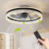 Ceiling Fan with LED Light - Crystal Flush Mount - Black - 20"
