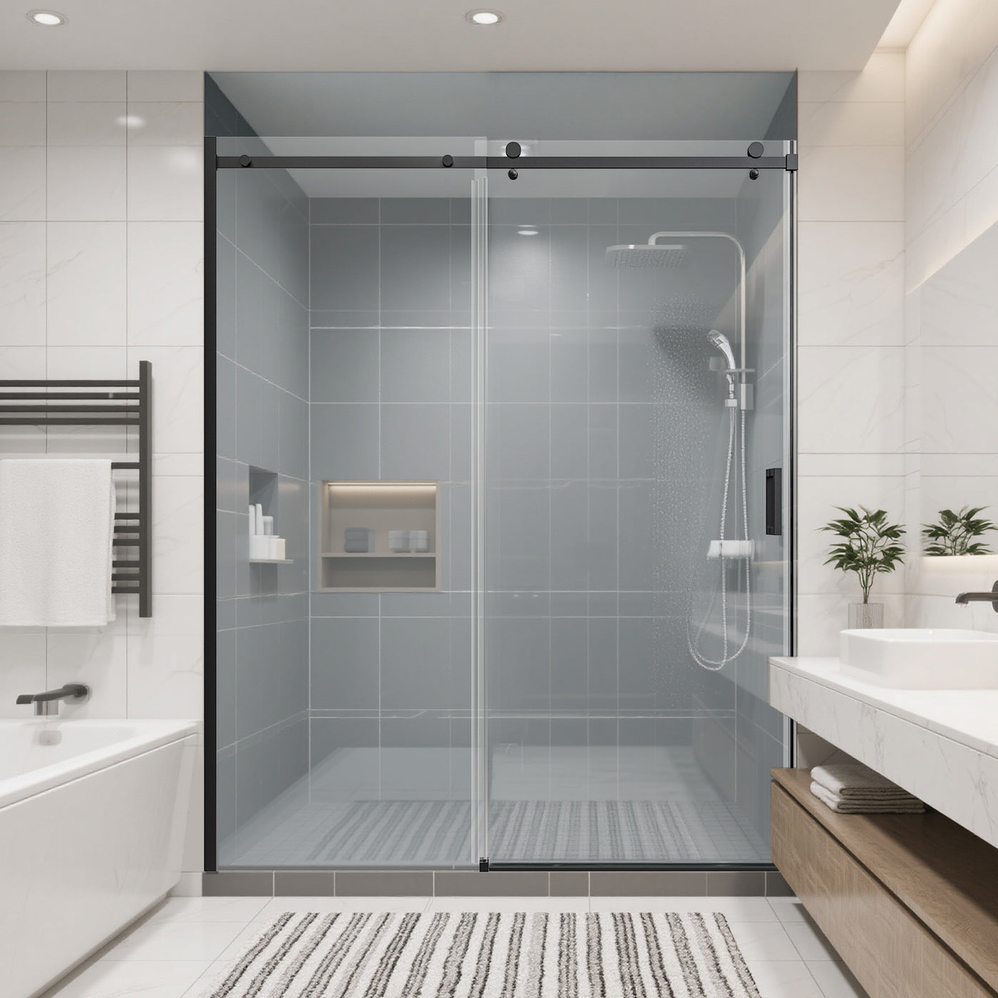 Frameless Single Sliding Shower Door 56-60"W 74"H Tempered Glass