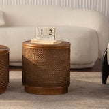 Round Engineered Wood Coffee Table with Storage Natural