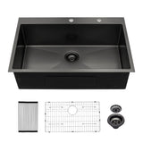 Gunmetal Black 33x22" Topmount Kitchen Sink 16 Gauge Stainless Steel