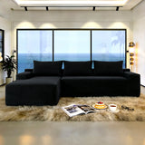 L-Shape Modular Fabric Sectional Sofa with Chaise Black 97"