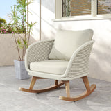Beige Wicker Rocking Chair with Cushions