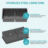 Double Bowl (50/50) Undermount Kitchen Sink- 36"x19"x10" Gunmetal Black 16 Gauge