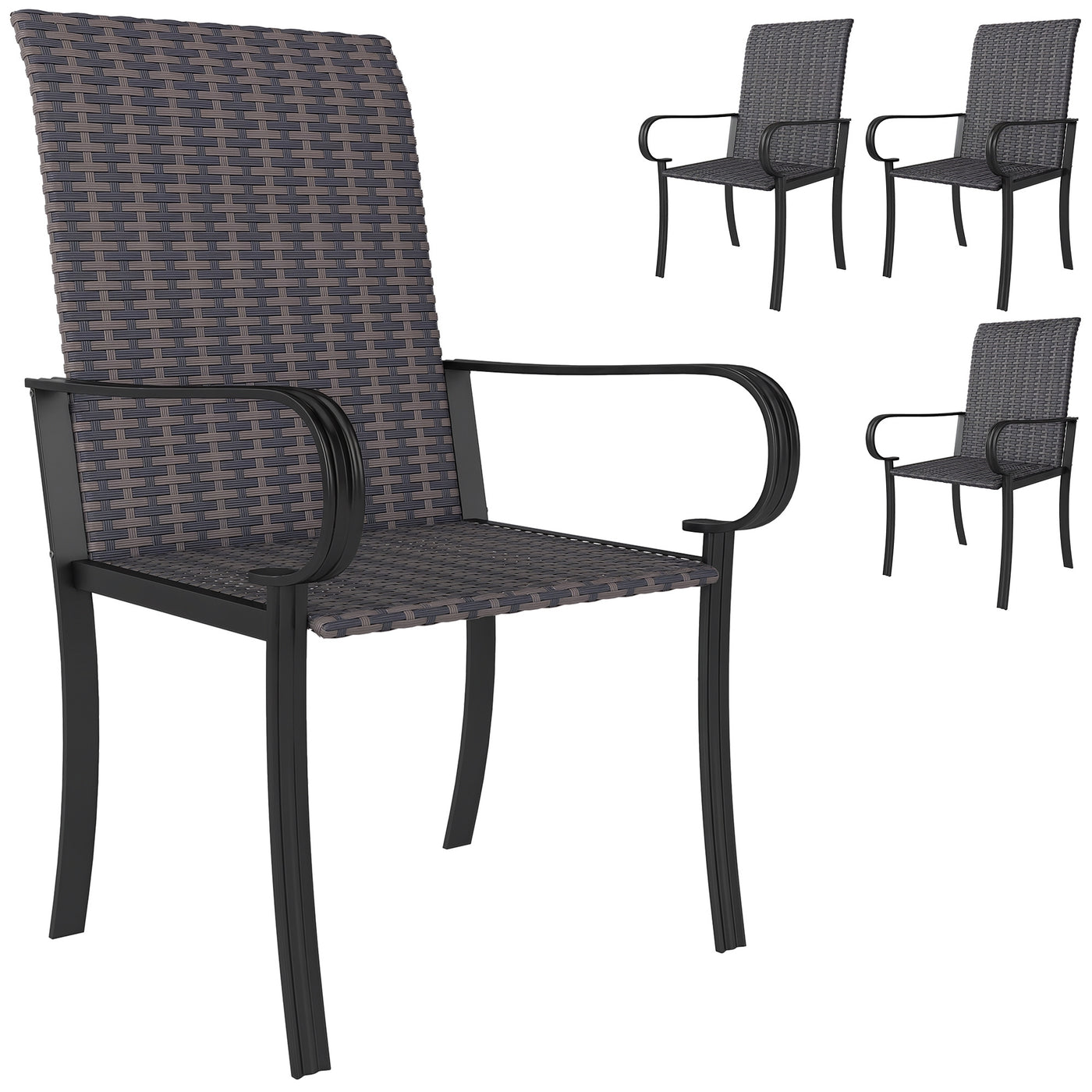 Set of 4 Outdoor Wicker Dining Chairs, Rattan Armchairs