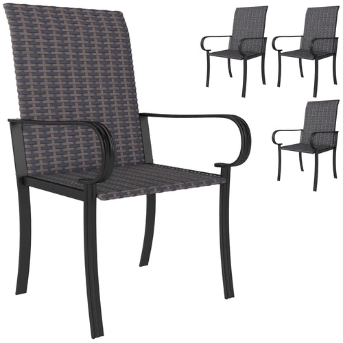 Set of 4 Outdoor Wicker Dining Chairs, Rattan Armchairs