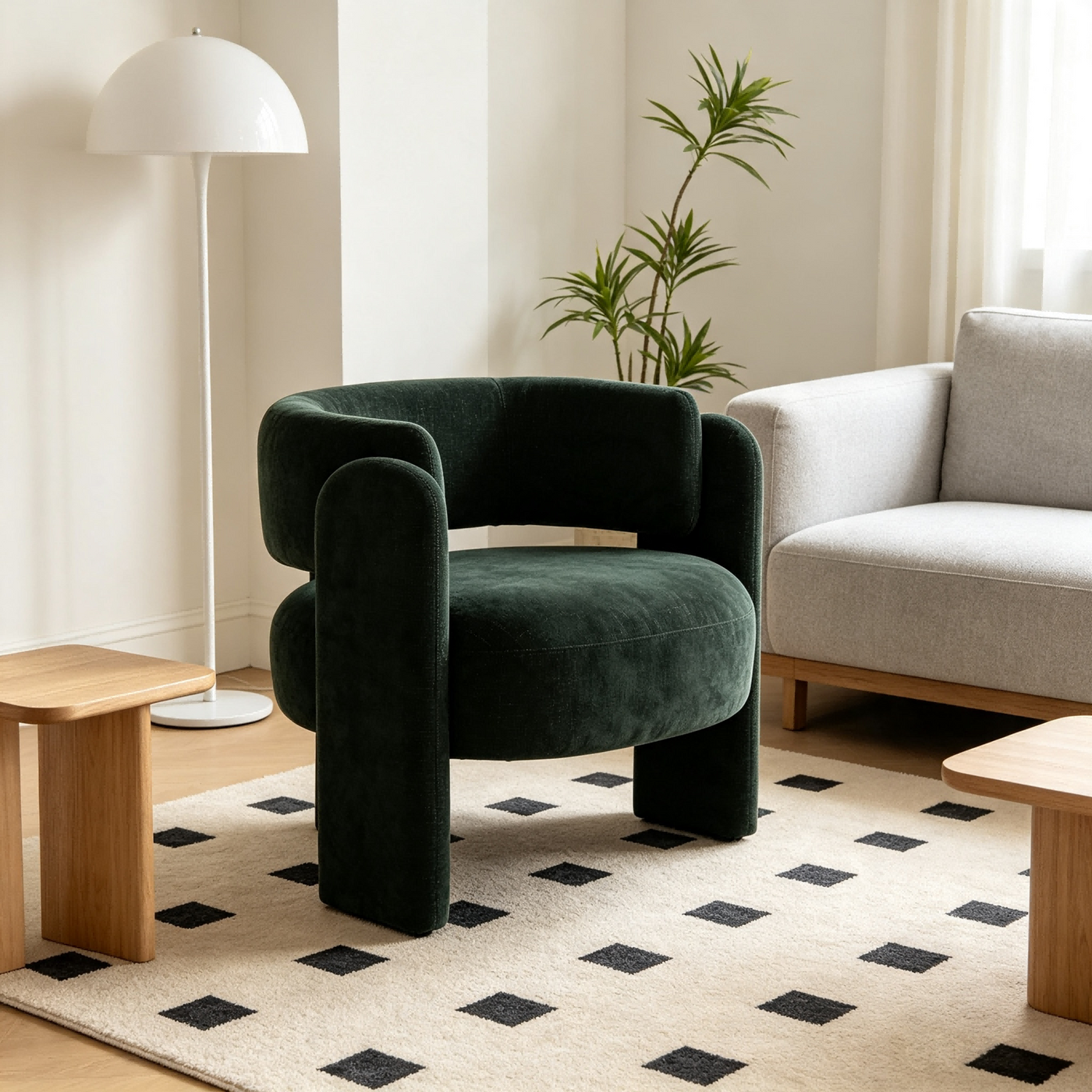 Modern Green Barrel Accent Chair with Curved Arms