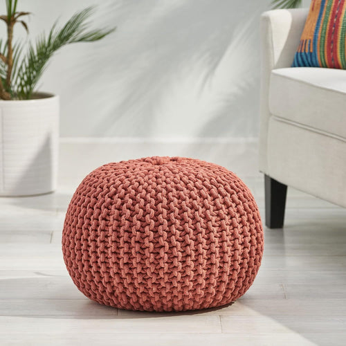 Poona Handcrafted Modern Cotton Pouf Coral