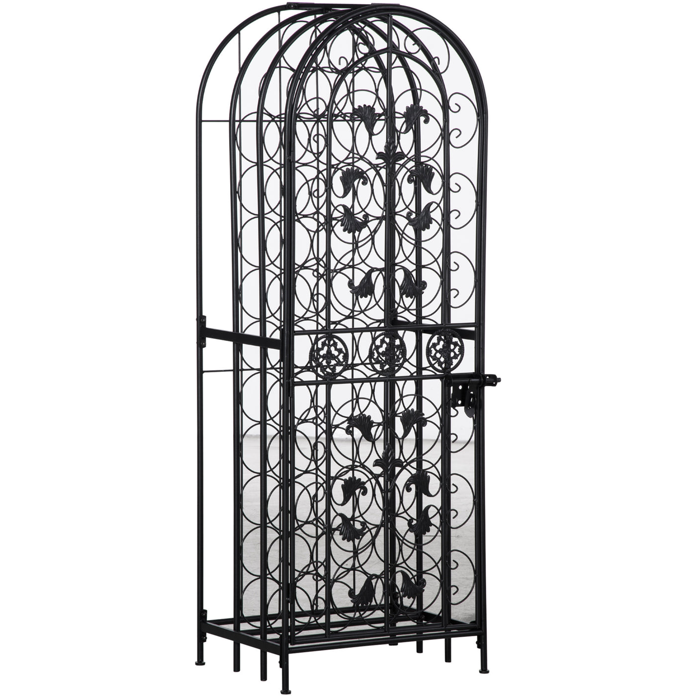 45 Bottle Wrought Iron Wine Rack with Lock - Black
