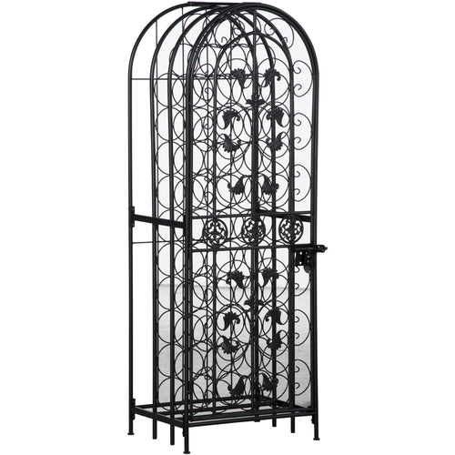 45 Bottle Wrought Iron Wine Rack with Lock - Black