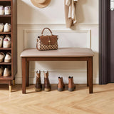 Solid Wood Farmhouse Upholstered Bench with Fabric Cushion