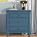 28" Pine Wood Nightstand with 3 Drawers and Metal Handles