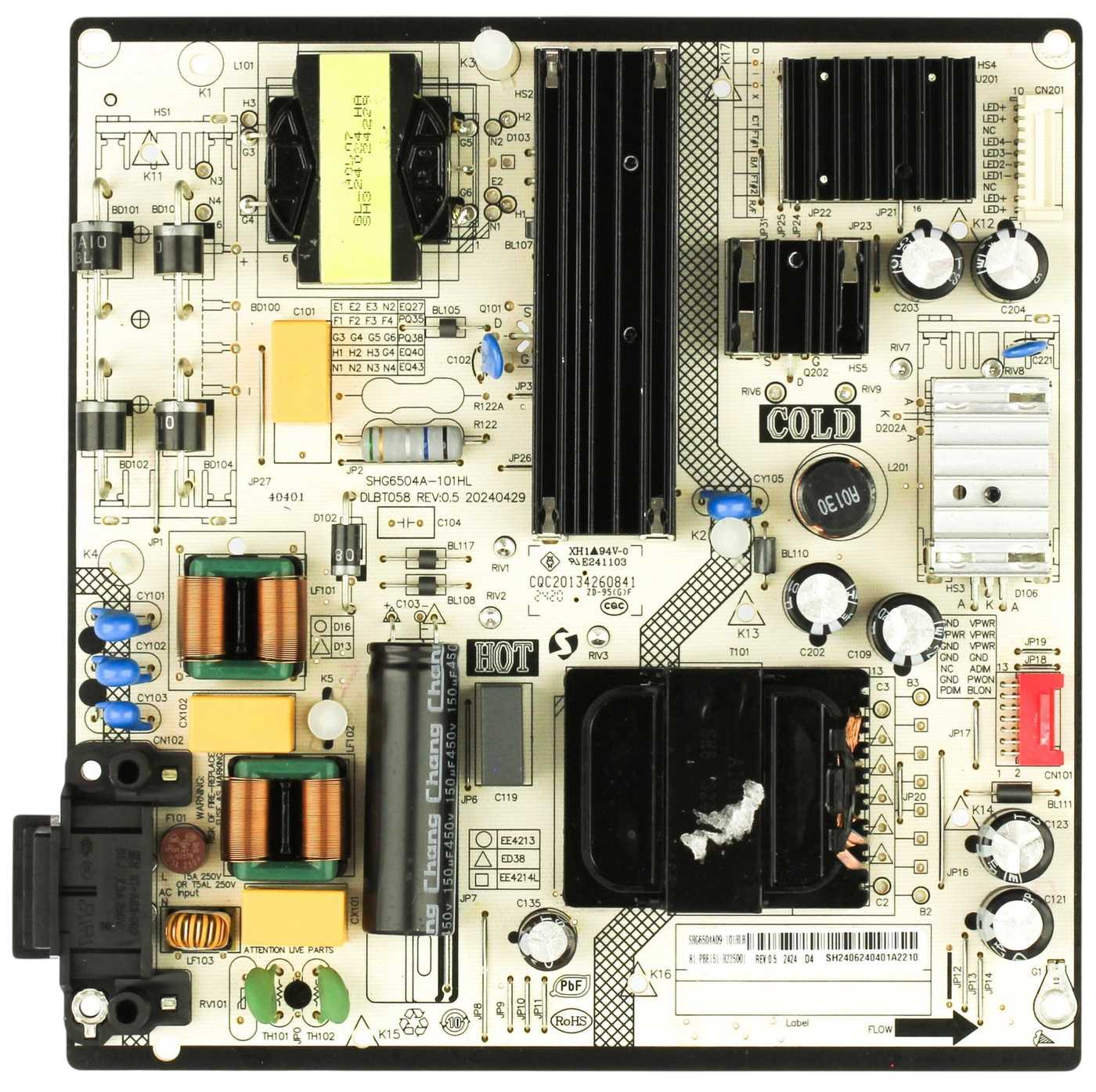 81-PBE151-H225001 Insignia Power Supply Board, SHG6504-101HL, NS-75F501NA25,