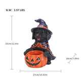 Halloween Black Labrador Retriever Witch Puppy Figurine, Cute Dog Holding Pumpki