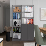 2 Piece Bookcase Set 42" Wide 8 Shelves Cabinet Matte Gray White