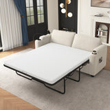 Beige Corduroy Sleeper Sofa Loveseat Full Mattress USB