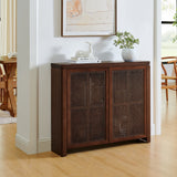 39.4" Mid Century Modern Rattan Sideboard Buffet Cabinet Walnut